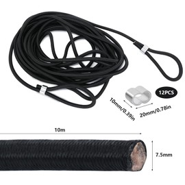 Minnhua 10 m Multi-Purpose Rope, 7.5 mm Rubber Cord, Expander Rope, Rubber Cord, Elastic Cord, Bungee Cord, Tarpaulin Rope, Tension Rope with 10 Choke Clamps for Trailer Tarpaulin Attachment