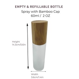 BEECO GIF2U Empty Cosmetic Bottles 2oz/60ml 2 PACK with Bamboo Cap,Frosted Glass Spray Bottle with Fine Mist Dispenser for Liquid Perfume Toiletries Containers,Toner Bottles(Frost Clear)