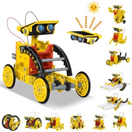 Solar Robot Toy for Children, 12-in-1 Solar Robot Kit, DIY Building Toy, Experiments, Toy Construction Kit, Boys from 8 9 10 11 12 13 Years (Yellow)