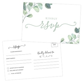 50 Eucalyptus RSVP Postcards for Wedding, Greenery Response Cards, Reply Cards Perfect for Bridal Shower, Rehearsal Dinner, Engagement Party, Baby Shower or any Special Occasion
