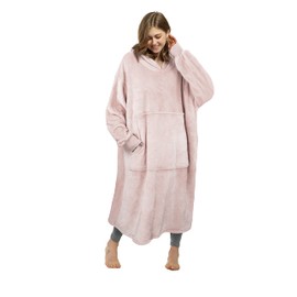 Catalonia Classy Wearable Blanket Fleece Hoodie Oversized Hoodie Women, Warm Large Sherpa Hoodie Blanket with Sleeves and Front Giant Pocket, Pink 120cm