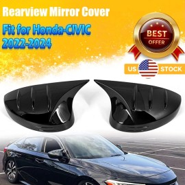 carmirrorshop HORN STYLE GLOSS BLACK SIDE MIRROR COVER CAPS OVERLAY FOR 2022-2025 HONDA CIVIC