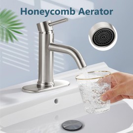 Aolemi Bathroom Faucet Single Hole,Single Handle Bathroom Sink Faucet with Supply Lines,with Pop Up Drain Assembly and 6 Inch Deck Plate,Brushed Nickel