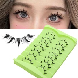 7 Pairs Cartoon Eyelashes and Clear Bands, Japanese Anime Cosplay Eyelashes, Spiky Wet Look Eyelashes, 12mm Asian False Eyelashes Cluster (01)