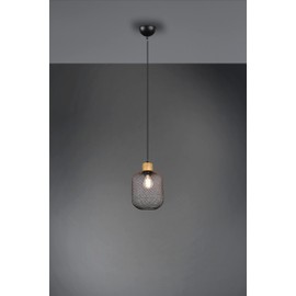 Reality Leuchten Calimero R30561032 Pendant Light Metal Black Matt Wood Exclusive 1x E27