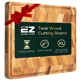 EZ FURNITURE 24 x 18 Inch Herringbone Teak Cutting Board, Wooden Cutting Boards for Kitchen, Wood Cutting Boards for Kitchen with Juice Groove and Handles, Large Cutting Board for Meat, Vegetables