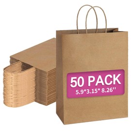 Ehpiern Kraft Paper Gift Bags with Handles, 50 Pieces Small Brown Paper Gift Bags, Brown Kraft Paper Bags for Birthday Party Favors Grocery Retail Shopping Business Goody Craft Bags Cub Sacks