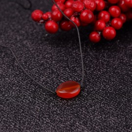 Lauren-Spencer Gemstone Necklaces for Women Dainty Turquoise Carnelian Amethyst Crystal Necklace Pendant on Adjustable Black Rope Cord Necklace for Women Crystals Healing Stones Jewelry Gift (Red Agate)