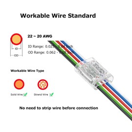 Biantie La 5-Pin RGBW Wire Connectors 20-22 AWG | Quick Crimp Extension Clips for RGB+White 5-Conductor LED Strips (10 Pack)