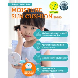 GOONGBE Korean Moisture Sun Cushion Mild SPF50, 0.81oz – Zinc Oxide Mineral Sunscreen for Babies & Kids, Vegan & Reef-Safe