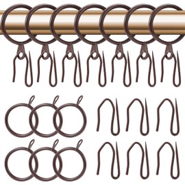 30 Pieces Metal Drapery Curtain Rings Curtain Hanging Rings and 30 Pieces Metal Curtain Drapery Pin Hooks for Window Door Shower Curtain, 32 mm/1.26 inch Internal Diameter (Brown)