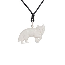 81stgeneration Women's Men's Hand Carved Bone 925 Sterling Silver Werewolf Wolf Pendant Necklace