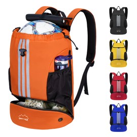 ONTYZZ Orange Sports Backpack with Drawstring Closure Basketball Backpack Gym Bag Backpack Multifunctional Bag with Shoe Compartment Yoga Swim Beach Bag with Dry-Wet Separate