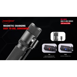 PowerTac M5-G3 2030 Lumens Rechargeable Tactical Flashlight, 330M Throw with Magnetic Charging and Dual Switch, LED Flashlight for Outdoor Emergency