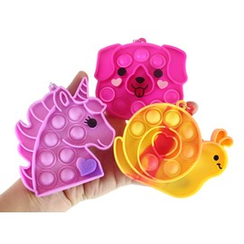 Set of 3 Valentine Bubble Poppers - Unicorn, Dog & Snail Valentines Day Bubble Popper Fidget Toy - Fun Party Favor Toy - Heart Love - Fun Party Favor Toy (Random Colors)