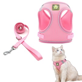 Soft Small Dog Harness and Leash Set Step in Air Mesh Puppy Harness Leash Reflective Adjustable Puppy Vest for Small Dogs Cats. (Pink, S)