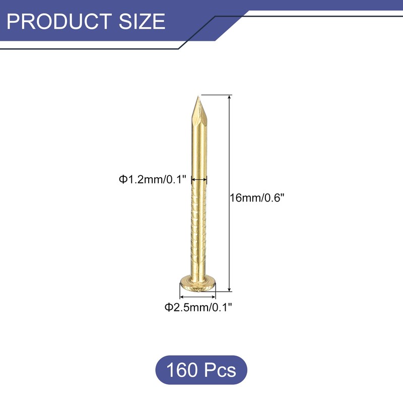 sourcing map 160 Pcs Small Tiny Nails 1.2mmx15mm(DXL) Tiny Brass