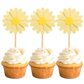 24Pcs Daisy Cupcake Toppers Daisy Flower Party Picks Spring Daisy Toothpicks Chrysanthemum Food Picks Girls Baby Shower Birthday Wedding Party Decorations Yellow