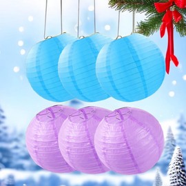 Large Round Paper Lanterns Blue Purple Hanging Lantern Decorations,for Birthday Wedding Party Anniversary Various Festivals Indoor Outdoor Decor 10'' 6pcs