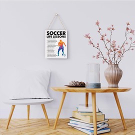 BELLOWDEER Soccer Life Lessons Wood Sign Inspirational Soccer Wall Decor Art, Motivational Soccer Quotes Wall Art Decor Signs for Home Office Bedroom Decoration, Senior Team Gifts, 8x10 Inches