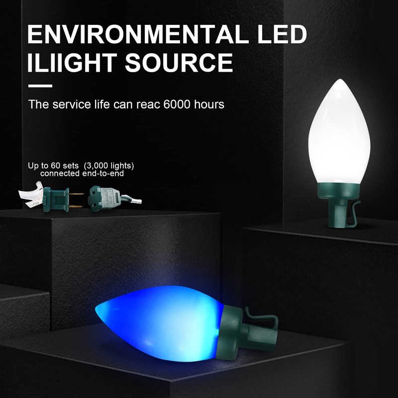 PARKIM C9 Christmas Lights Outdoor 50 LED Blue + White