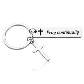 Bible Verse Keychain Gifts for Men Christian Papa Dad Birthday Christmas Gifts for Grandpa Uncle Catholic Pray Continually Keychain Cross Accessories for Boys Nephew Grandson Inspirational Keychains