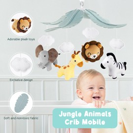 PIIKAGO Animals Crib Mobile for Boys & Girls - Safari Baby Mobile for Crib with Upgraded 3-Mode Music Box, Nursery Mobiles, Fits Standard Cribs