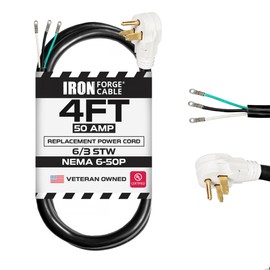 Iron Forge Cable NEMA 6-50 Extension Cord with Open End - 4ft 50 Amp EV Power Cord with Eyelet, 6/3 Gauge Replacement Cable - NEMA 6-50 Plug STW