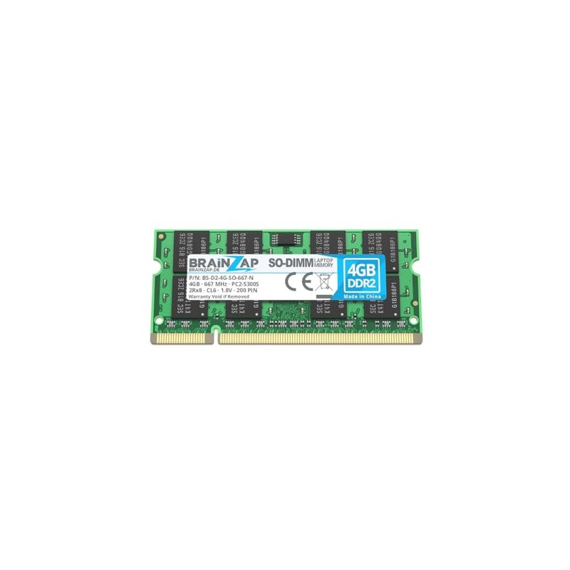 BRAINZAP 4GB DDR2 RAM SO-DIMM PC2-5300S 2Rx8 667 MHz 1.8V