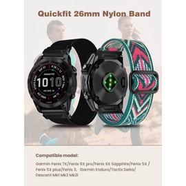 Quickfit-26MM-Nylon Watch Band Compatible with Garmin Fenix 8 AMOLED-51mm/Fenix 7X/Fenix 6X pro/Fenix 6X Sapphire/Fenix 5X /Fenix 5X Plus/Fenix 3, Enduro/Tactix Delta/Descent Mk1/Mk2/Mk2i（Starlight