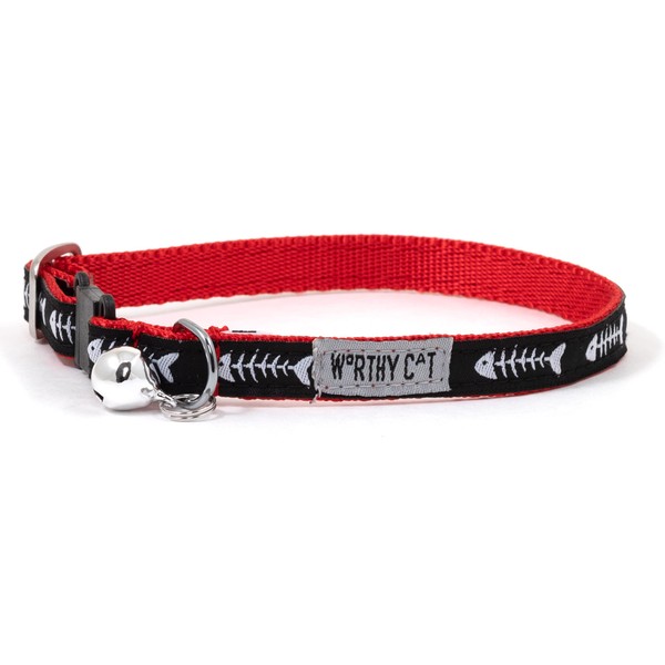 The Worthy Dog Dinner Adjustable Nylon Strip Cat Collar, Safe