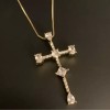 Unbranded Gold Plated Sparkling Cubic Zirconia Cross Pendant Necklace for