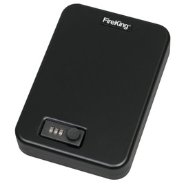 FireKing Mini Safe with Combination Lock, Lock Box for Home, Compact Home Safe for Valuables, Small Portable Lockbox, Made in the USA, Black