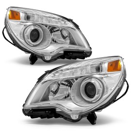 ROADEAL for 2010-2015 Chevy Equinox LS/LT Headlights Assembly Chrome Housing Amber Reflector Clear Lens Headlamps Replacement Passenger and Driver Side