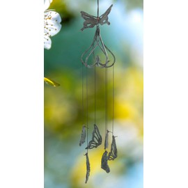 Ebros Gift Beautiful Cottage Garden Verdi Green Swallowtail Butterfly Aluminum Metal Mobile Wind Chime 28" Long Resonant Outdoor Whimsical Rustic Patio Deck Pool Decor Hanging Accessory Mariposa