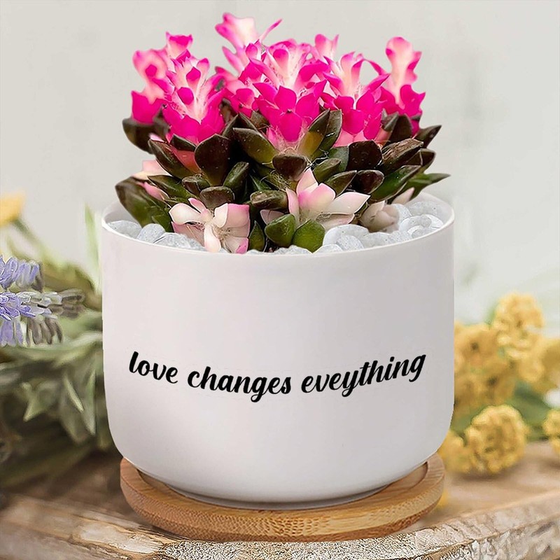 DecStic Love Changes Eveything Planters Ceramic Bible Verse Round Plant