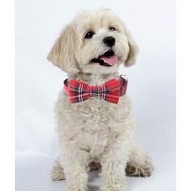 Malier Dog Collar with Bow tie Christmas Classic Plaid Dog Collar with Light Adjustable Buckle Suitable for Small Medium Large Dogs Cats Pets