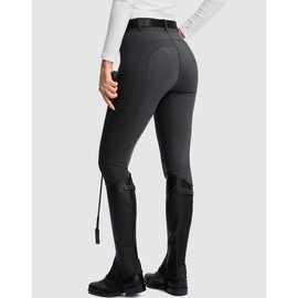 SANTINY Women's Horse Riding Pants Zipper Pockets Silicone Full-Seat Breeches Equestrian Schooling Tights for Women (Dark Grey_L)