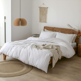 XZ XIFA White Linen Duvet Cover California King, 100% Washed French Flax Linen Bedding Set with Zipper Closure, Cooling & Textured Bed Sets for Hot Sleepers(1 Duvet Cover, 2 Pillowcases)