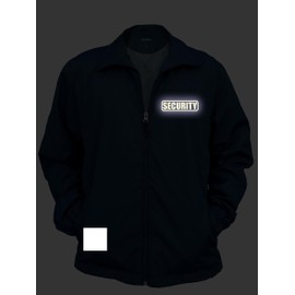 Security Zipped up Windbreaker in Black with Yellow/Reflective Decorations Front and Back