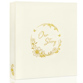 Wedding Photo Album 4x6 for 500 Pictures – Our Story Scrapbook with Gold Wreath Cover – Acid-Free Memory Book for Baby, Anniversary, Couple Gifts by Kuword- Beige