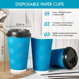DAILYPACK 80 Count 16 oz Coffee Cups with Lids and Straws, Insulated Ripple Wall Paper Hot Coffee Cups for Home, Office, Hotel, Meetings, Parties