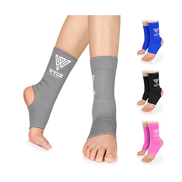 WYOX Ankle Brace Support Boxing Gear Compression Socks for Men Women Muay Thai Kickboxing Gym Ankle Support Wraps (Pair) (Grey, S / M (Women 4.0 - 6.5/ Men 3.0 - 5.5))