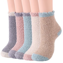 American Trends Fuzzy Socks Womens Fluffy Socks Soft Warm Socks Christmas Fleece Socks Athletic Socks Sports Outdoor Socks 7/Heart 5 Pack Patchwork