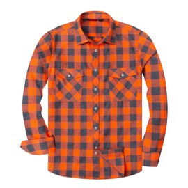 Alimens & Gentle Men's Button Down Regular Fit Long Sleeve Plaid Flannel Casual Shirts Orange Grey
