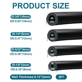 SDZONGES Manguera de aspiradora para automóvil, manguera de aspiradora de 1/8" 5/32" 1/4" 3/8" ID Líneas de aspiradora automotriz, 130PSI Max Presión de silicona, tubo de aspiradora negro, Va-Multi