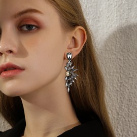 Clearine Earrings Wedding Bridal Crystal Teardrop Marquise Cluster Bling Hanging Stud Earrings for Women, Crystal Alloy Steel