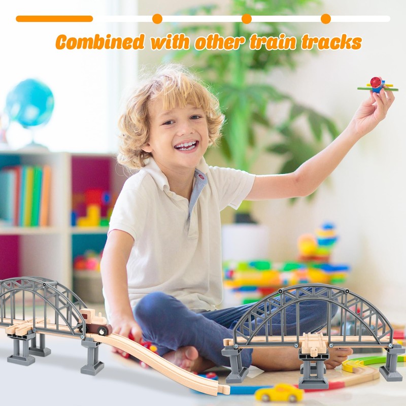 9 Pcs Train Bridge Model Wooden Train Suspension Bridges Tracks