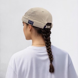 Croogo Brimless Docker Cap Rolled Cuff Harbour Hat Unisex Skull Cap Sailor Fisherman Leon Hat Beanie Watch Cap,Beige-HBH01