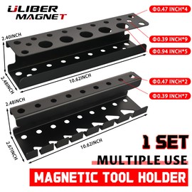 ULIBERMAGNET Magnetic Screwdriver Holder,Magnetic Wrench Holder,Heavy Duty Black Metal Tool Storage Organizer,Set of 2 Magnetic Mount Tool Holder for Garage,Workbench,Tool Cart,PegBoard
